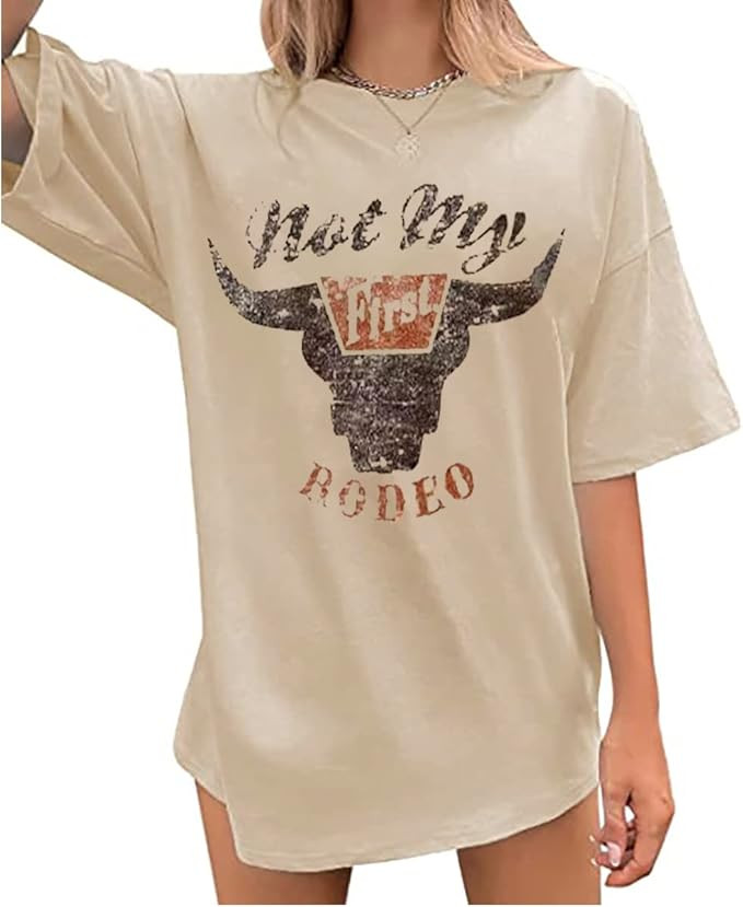 Oversized Rodeo T-Shirt for Women Not My First Rodeo Letter Printed Shirt Retro Western Country C... | Amazon (US)