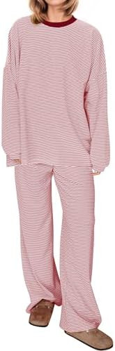 MISSACTIVER Women's 2 Piece Striped Lounge Set Long Sleeve Oversized T-Shirt Wide Leg Pants Match... | Amazon (US)