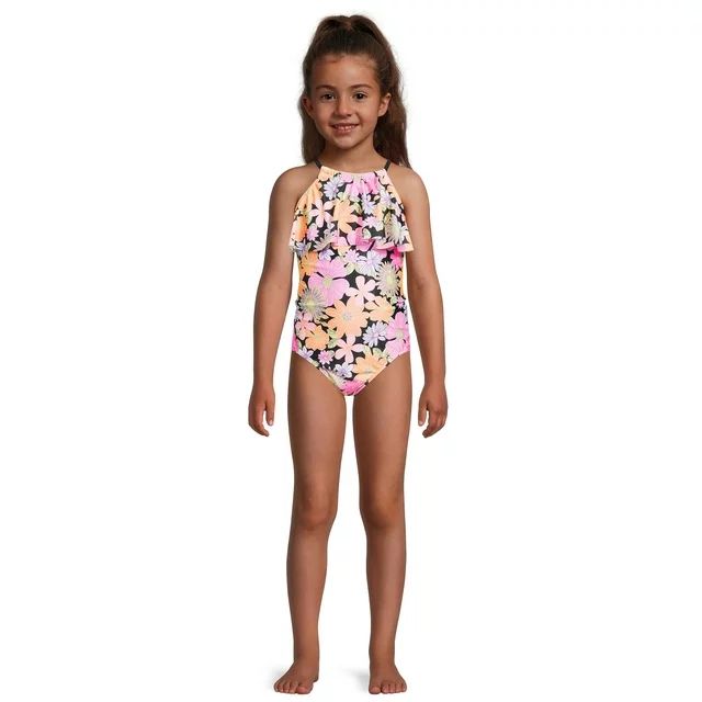 Wonder Nation Girls Floral Flounce 1-piece Swimsuit, Sizes 4-18 & Plus | Walmart (US)