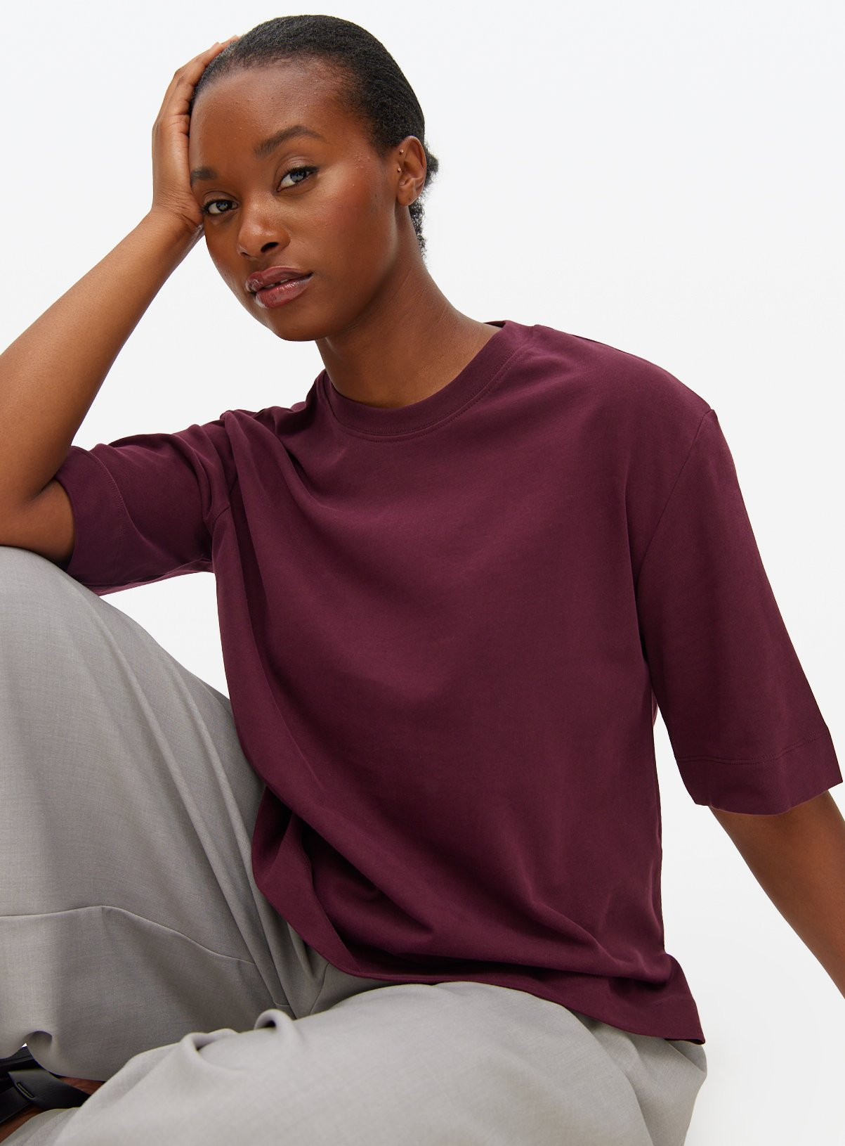 Burgundy Crew Boxy T-Shirt S | argos.co.uk