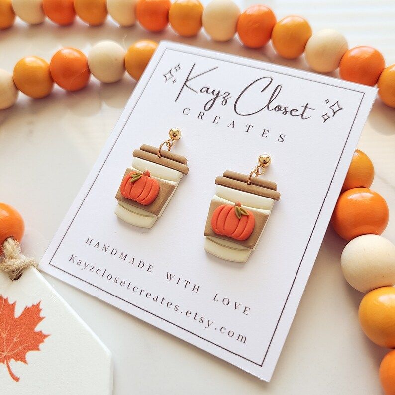 Pumpkin Spice Latte Clay Earrings Pumpkin Spice Earrings PSL - Etsy | Etsy (US)