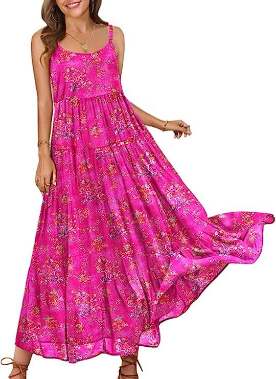 YESNO Summer Dresses for Women Casual Loose Bohemian Floral Dress with Pockets Spaghetti Strap Ma... | Amazon (US)