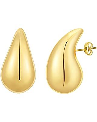 Aucuu Chunky Gold Hoop Earrings For Women, Lightweight Waterdrop Teardrop Earrings, Thick Plated ... | Amazon (UK)