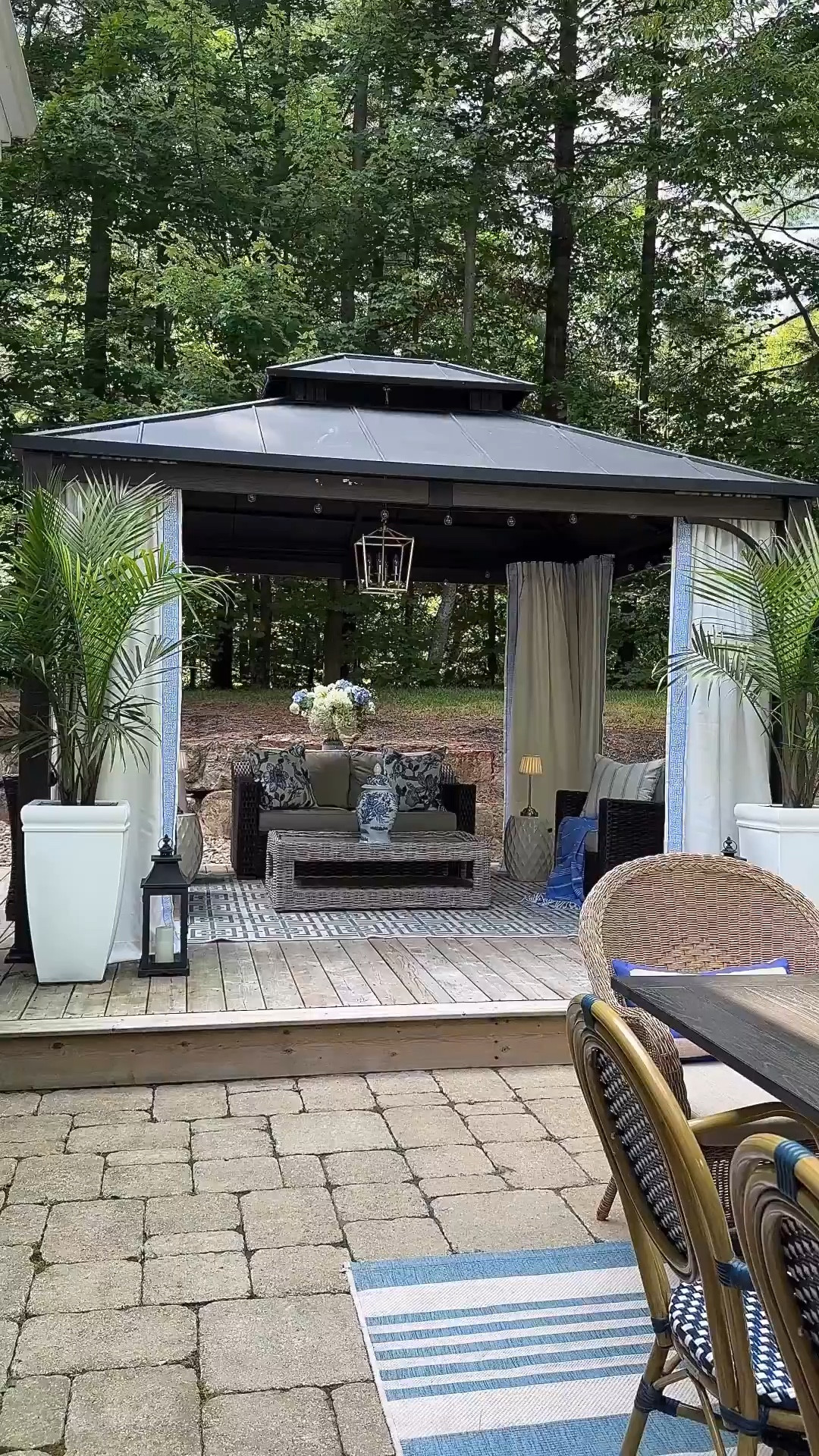 Chic custom outdoor curtains make a huge difference in our yard! We added gorgeous border trim for an elevated look that brings the indoors out! Here are our curtain details: Gazebo size 10’ x 12’ Outdoor Curtain Fabric: Edith White QS8101-2 Header style: 4 in 1 4 panels: 65.5”Wx87”L (for the 12’ sides) 4 panels: 55.5”Wx87”L (for the 10’ sides) Trim: W33 double sided (front and back) Tie backs (not shown)

#LTKSeasonal #LTKHome