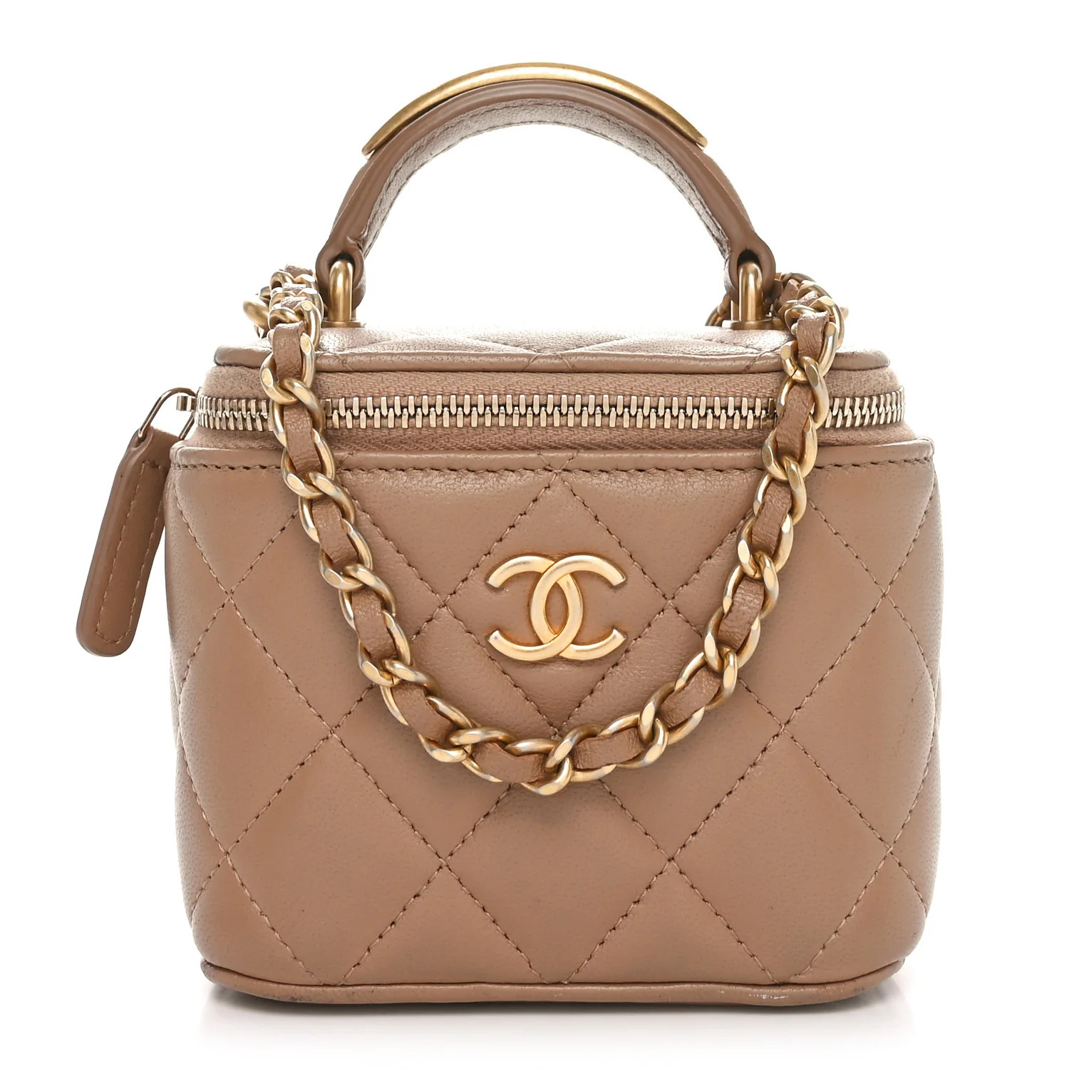 Chanel Lambskin Quilted Metal Mini Top Handle Vanity Case With Chain Beige 1662215 | FASHIONPHILE (US)