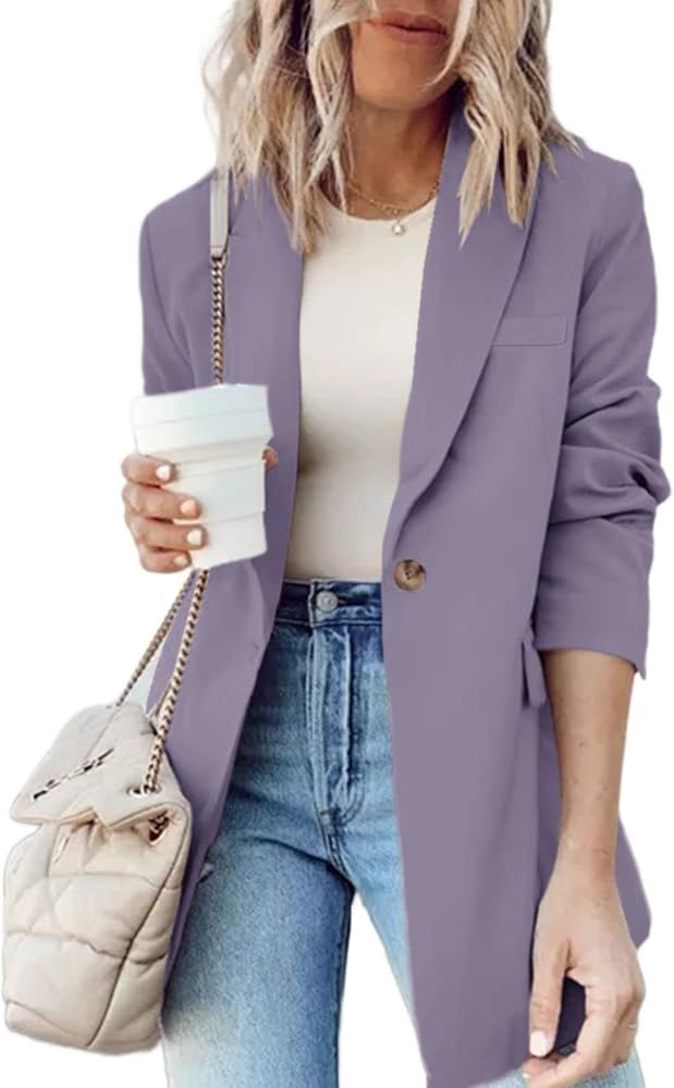 Cnkwei Womens Blazer for Work Casual Long Sleeve Lapel Collar Blazer Jackets with Pockets | Amazon (US)