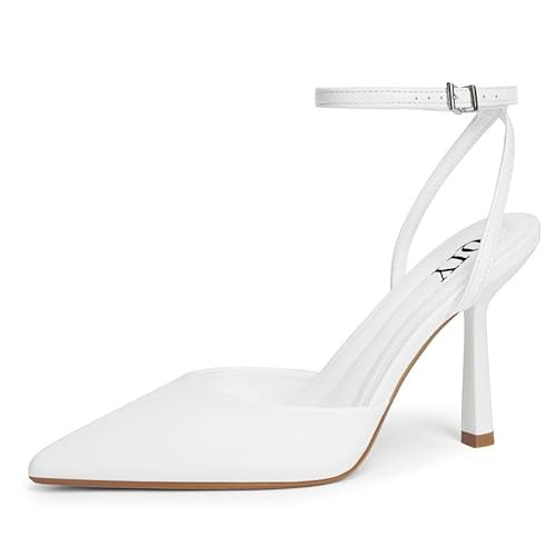 QIY White Heels for Women Pumps Closed Toe Pointy Pointed Toe Heels Formal Dress Wedding Bridal Shoes White Slingback Heel Ankle Strap Stiletto High Heel Size 9.5 | Amazon (US)