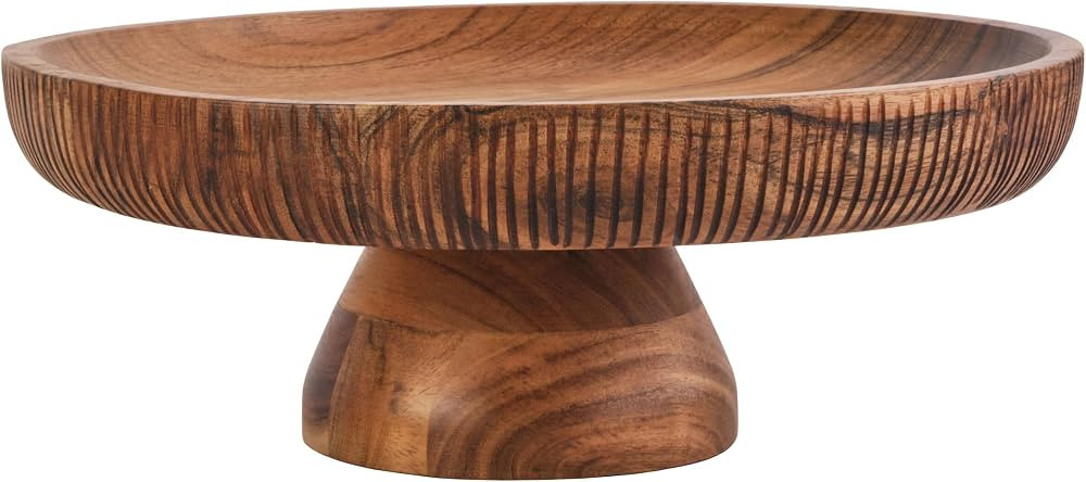Fitz and Floyd Caleb Acacia Wood Footed Cake Stand Fruit Bowl Serving Platter, 12 Inch, Brown | Amazon (US)