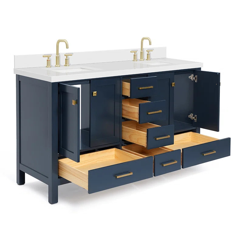 Moorgate 61'' Double Bathroom Vanity with White Quartz Top | Wayfair North America
