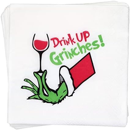 Drink Up Grinches Napkins, Grinch Christmas Napkins, Christmas Party Supplies, Grinch Birthday Pa... | Amazon (US)