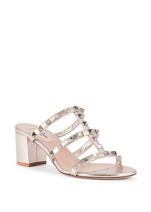 Valentino Women's Rockstud Metallic Leather Slide Sandals - Skin - Size 39 (9) | Saks Fifth Avenue