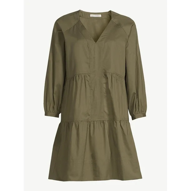 Free Assembly Women's Tiered Mini Dress with Long Sleeves, Sizes XS-XXL | Walmart (US)
