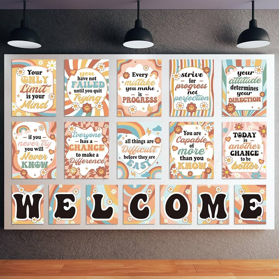 17 Pcs Retro Welcome Classroom Posters Bulletin Board Decorations, Motivational Posters for Class... | Amazon (US)