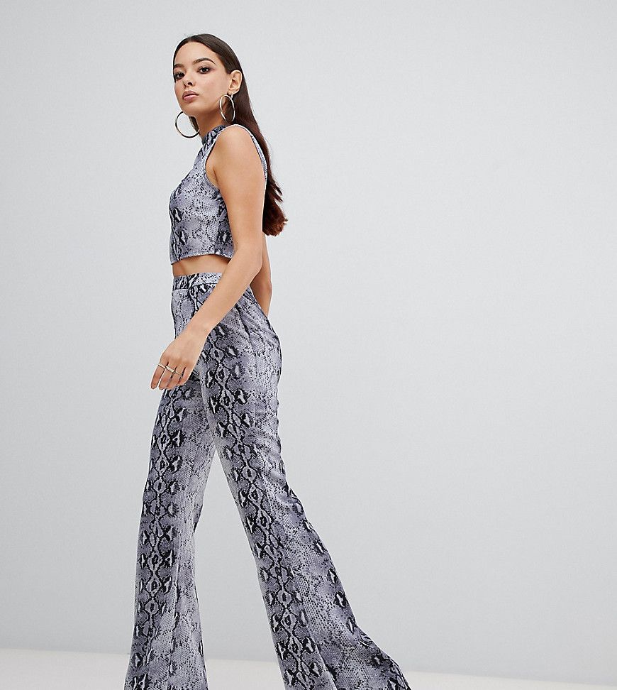 PrettyLittleThing exclusive high waist flare trouser co-ord in snake print-Multi | ASOS (Global)