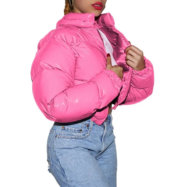 Springcmy Women Quilted Puffer Wadded Jacket Neon Color Cropped Puffer Jacket Outwear Thick Padde... | Walmart (US)