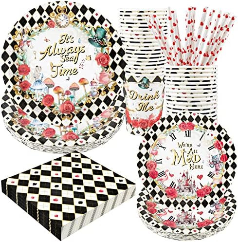 Alice Tea Party Decorations - Baby Shower Paper Plates, Napkins, Cups & Straws for 24 Guests, 120... | Amazon (US)