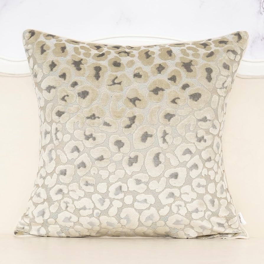 Alerfa Beige Floral Throw Pillow Cover 20 x 20 Inch Cut Velvet Sqaure Luxury Decorative Pillow Co... | Amazon (US)