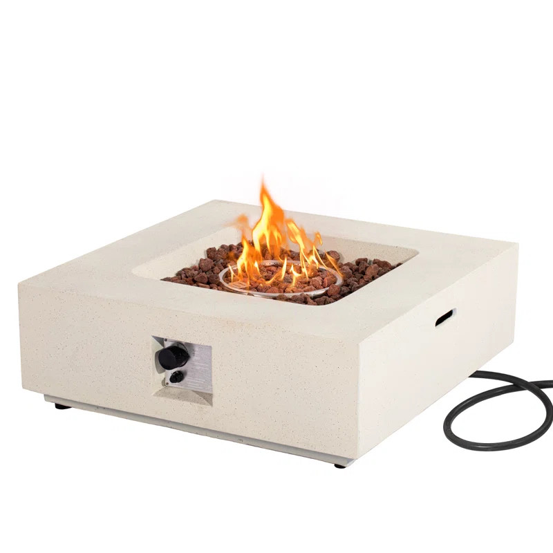 White with Sandstone Sonder Sandstone 13'' H x 35'' W Propane Outdoor Fire Pit Table with Lid | Wayfair North America