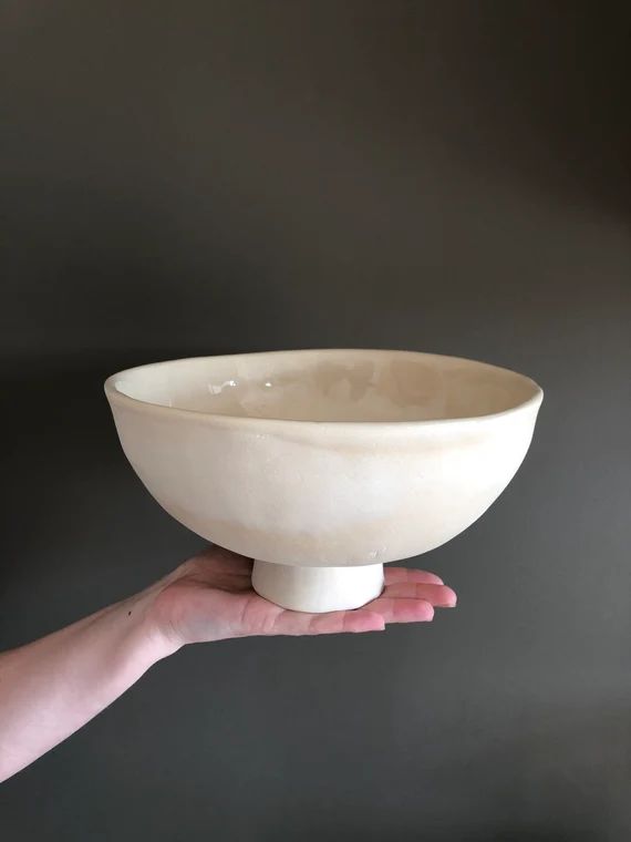 Fruit Bowl Ceramic Ivory Pedestal Bowl Handmade Pottery - Etsy | Etsy (US)