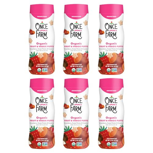 Once Upon a Farm Organic Baby Fruit & Veggie Puffs Strawberry, Sweet Potato & Coconut | 6 count | Amazon (US)