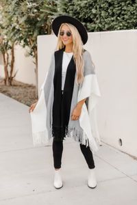 Final Impression Striped Black Poncho | The Pink Lily Boutique