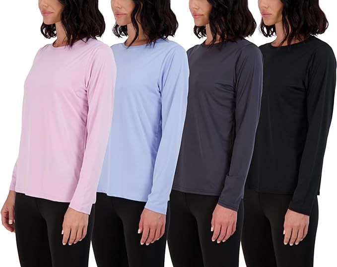Real Essentials 4 Pack: Women's Dry-Fit Tech Stretch Long-Sleeve Athletic Workout T-Shirt (Availa... | Amazon (US)