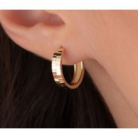14K Solid Gold Hoop Earring, Faceted Huggie Sparkly Hoop, Gift For Women, Unique Birthday Gift, Minimalist | Etsy (US)