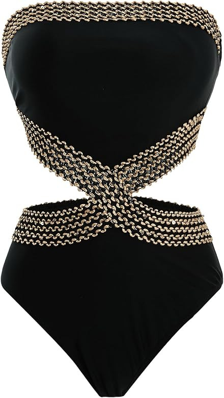 Milumia Women's Stitch Detail Strapless One Piece Swimsuit Cut Out Bandeau Bathing Suit | Amazon (US)