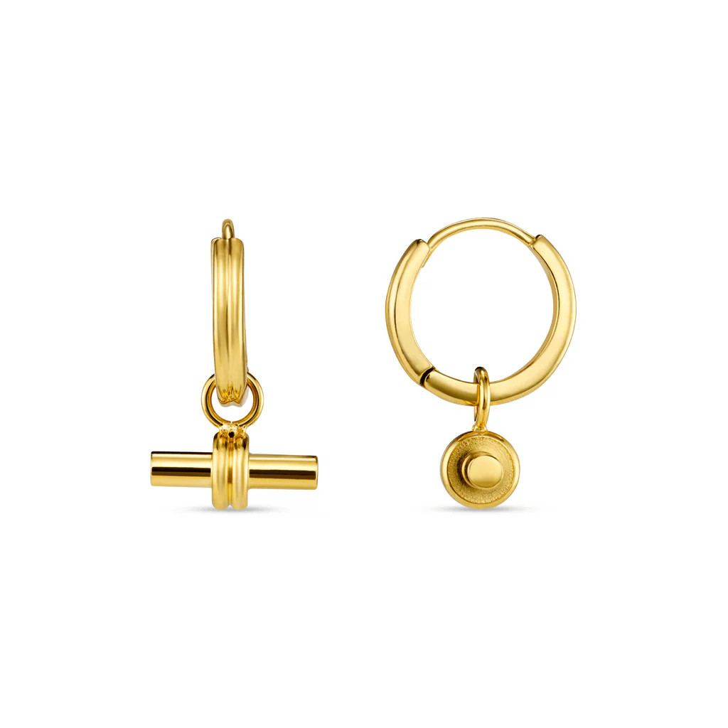 LUXE Linear T-Bar Drop Hoop Earrings - Gold | Orelia