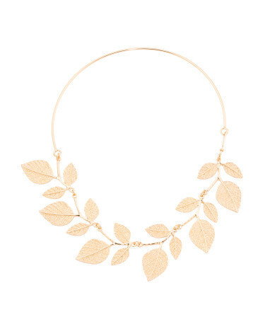 14k Gold Plated 18in Textured Leaf Collar Necklace | TJ Maxx