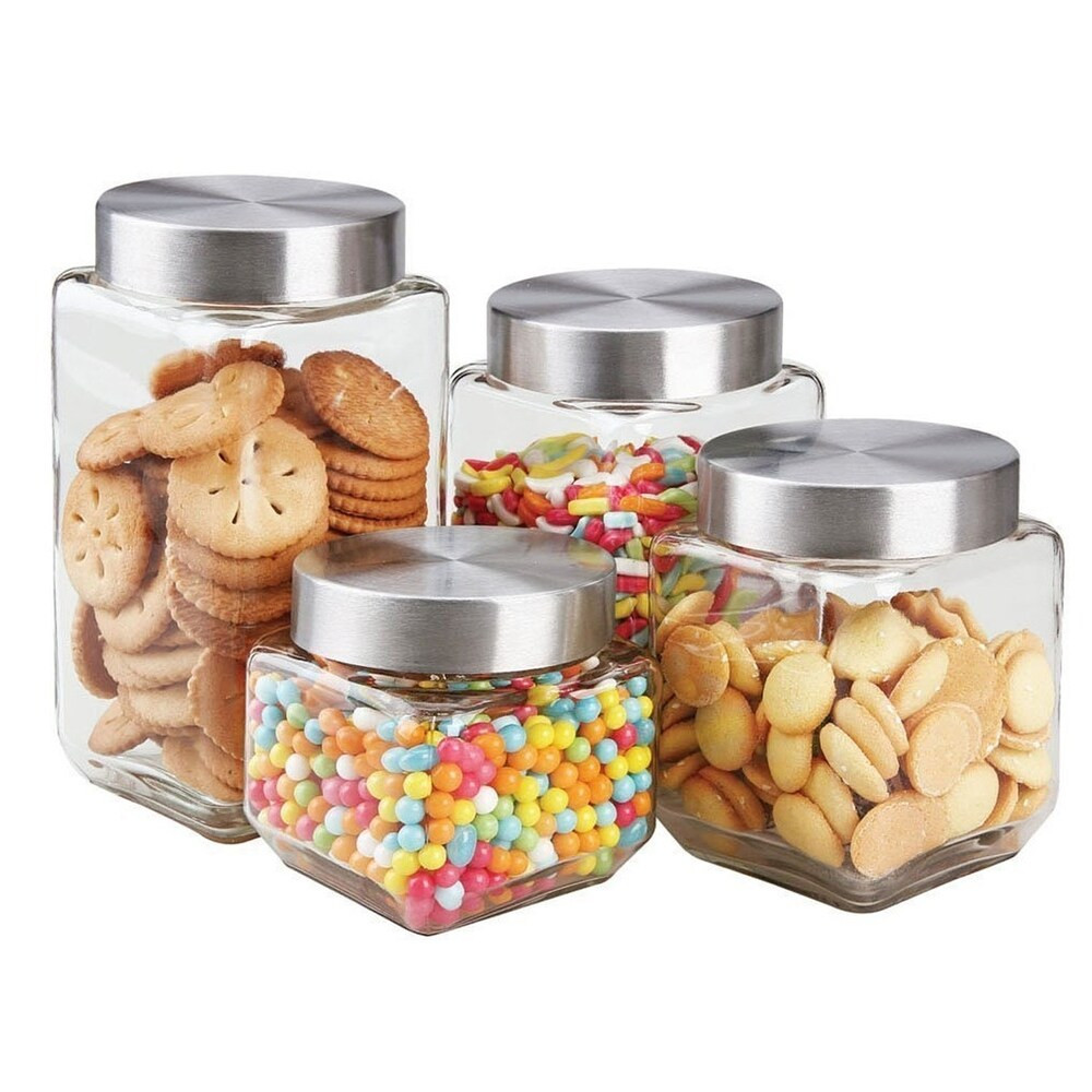 Sweet Home Collection 4 Piece Square Glass Canister Set (27oz, 41oz, 58oz, 68oz) | Bed Bath & Beyond