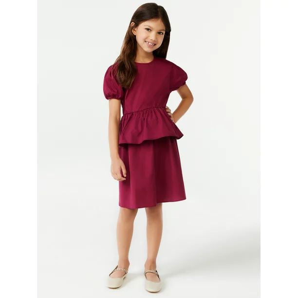 Scoop Girls Puff Sleeve Tiered Dress, Sizes 4-12 - Walmart.com | Walmart (US)