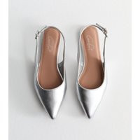 Women's Silver Faux Leather Pointed Toe Slingback Ballet Flats Vegan New Look | New Look (UK)
