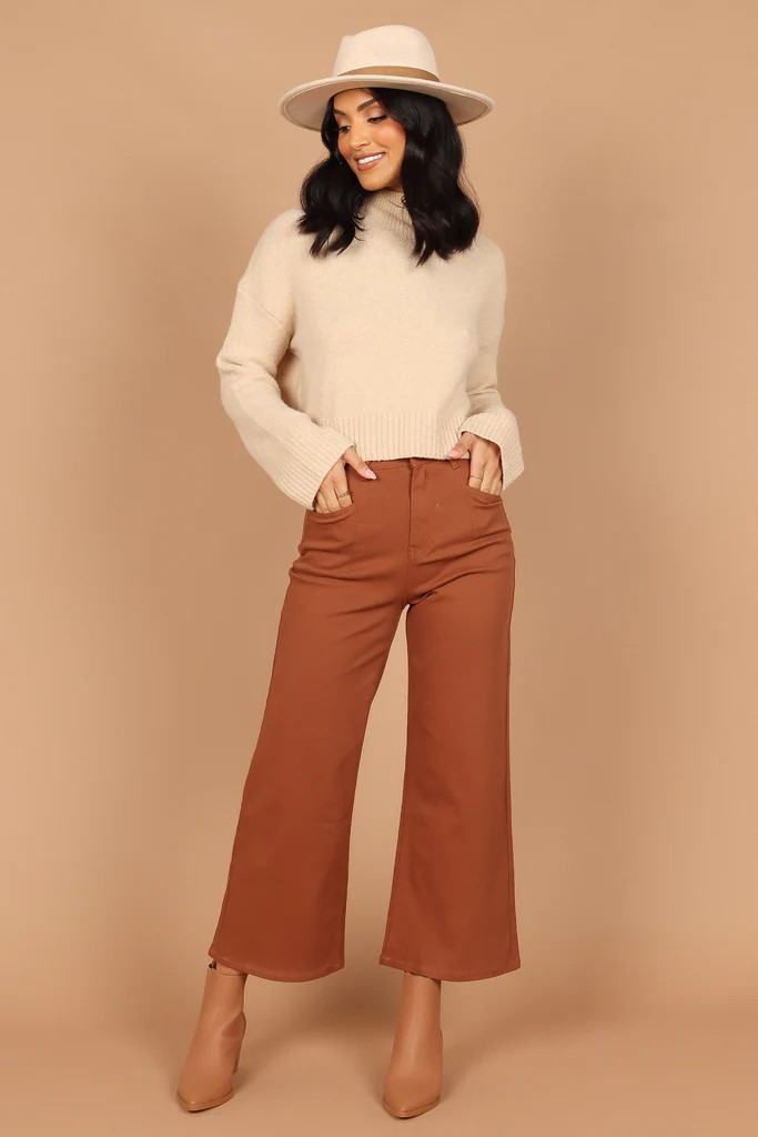 Georgette High Waisted Straight Leg Pants - Brown | Petal & Pup (US)