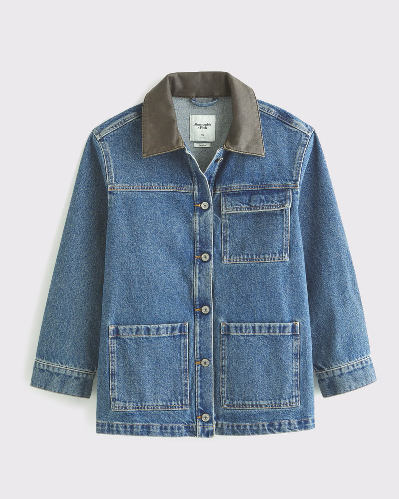 Women's Denim Utility Shirt Jacket | Women's Coats & Jackets | Abercrombie.com | Abercrombie & Fitch (US)