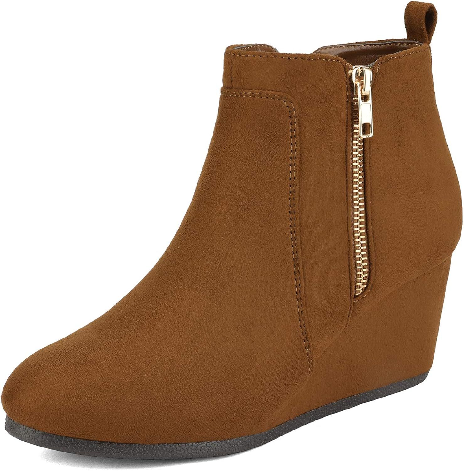 DREAM PAIRS Women's Suede Low Wedges Ankle Boots | Amazon (US)