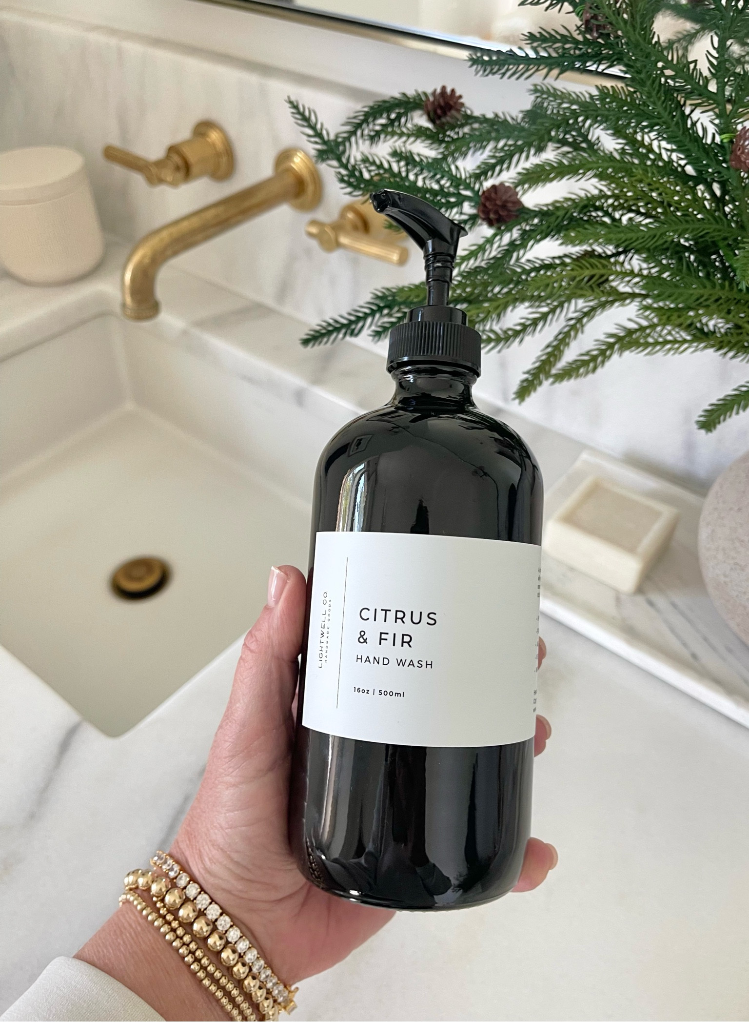 The best hand soap for fall, winter and especially the holidays!  Hand soap, home decor, bathroom decor, stoffer home, Christmas decor, gold bead bracelets, diamond bracelet 