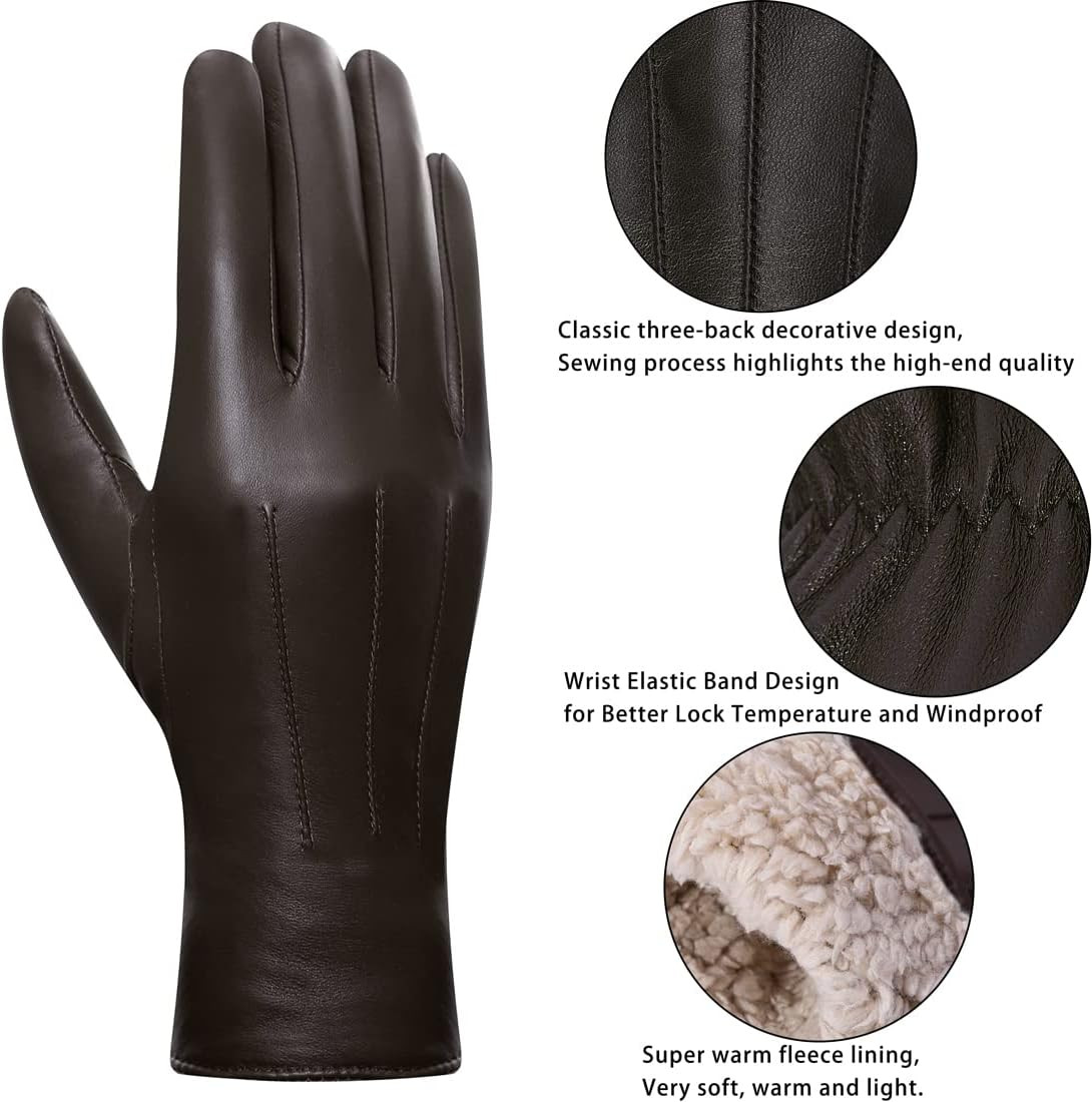 Harssidanzar Leather Gloves For Womens, Winter Warm Fleece Lining Touchscreen Vintage Finished GL... | Amazon (UK)