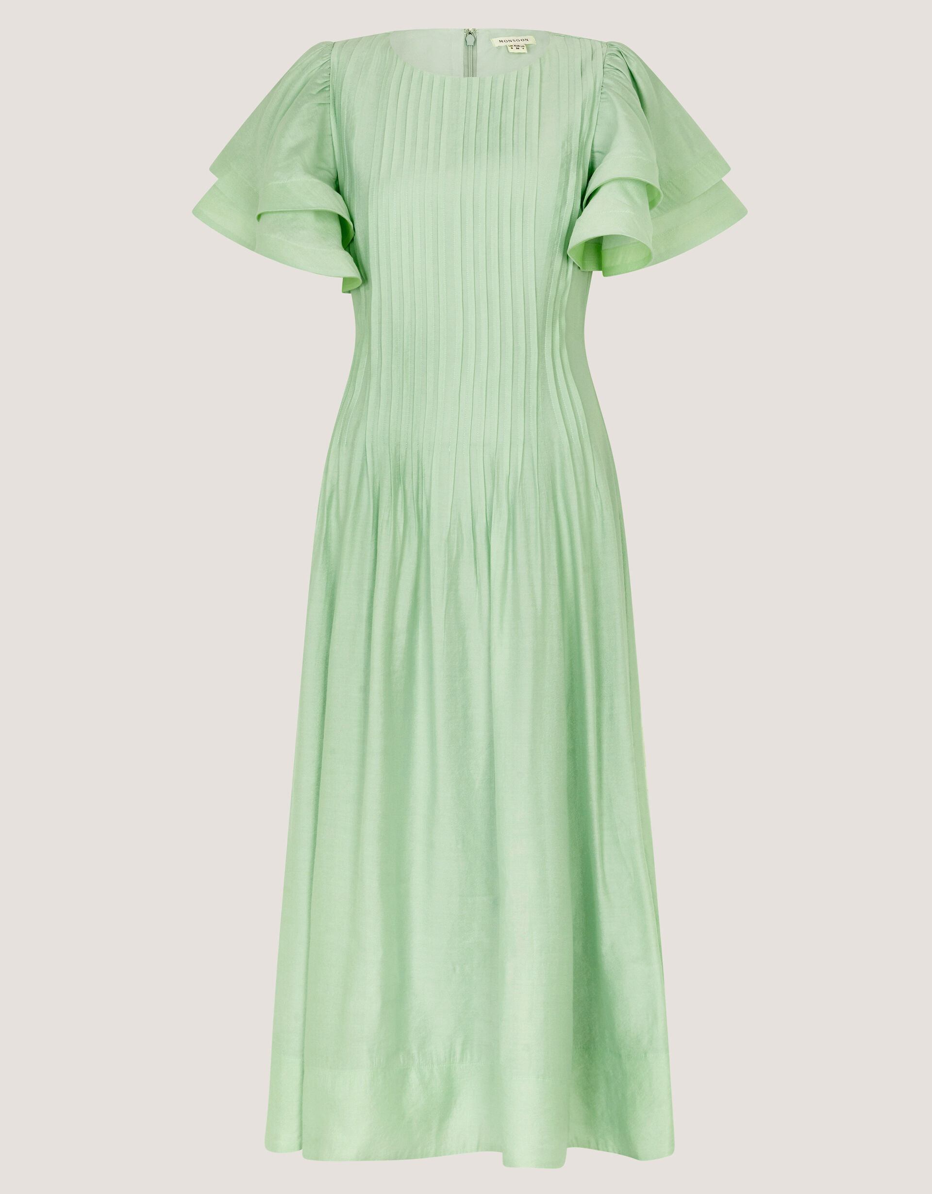 Pelia Flutter Sleeve Pleated Midi Dress Green | Monsoon (UK)