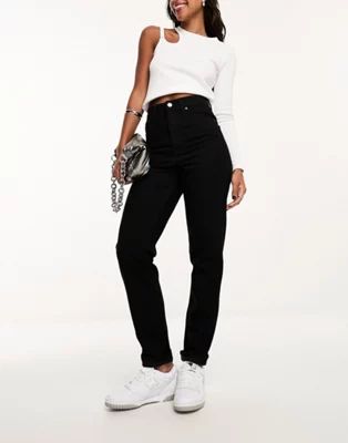 ASOS DESIGN high rise farleigh 'slim' mom jeans in clean black | ASOS (Global)