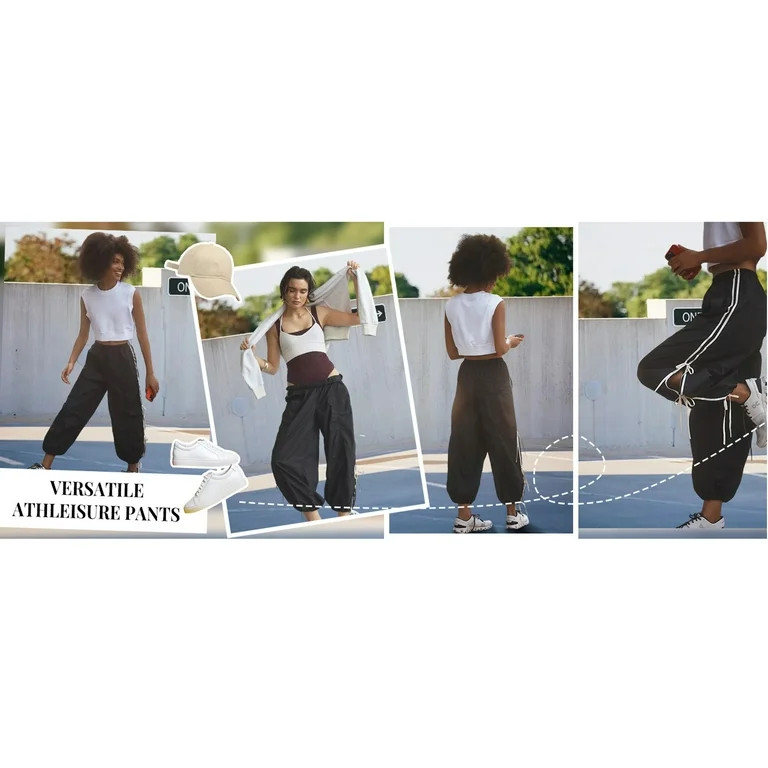 Lentta Parachute Pants for Women Elastic High Waist Full Twist Hiking Cargo Pants Trousers | Walmart (US)