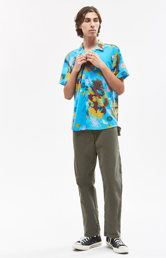 Guess Dragon Blossom Short Sleeve Button Up Camp Shirt | PacSun