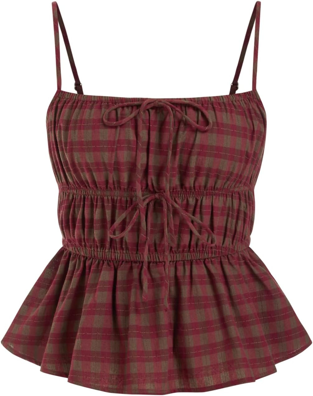 CIDER Tie Front Plaid Crop Tops Square Neck Sleeveless Spaghetti Strap Cami Cotton Tank Top Women Cute Summer Outfit | Amazon (US)