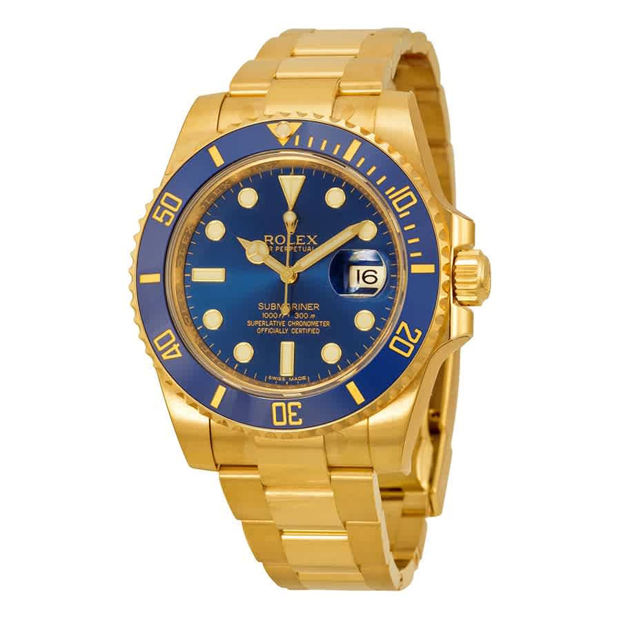 Rolex Submariner Blue Dial 18K Yellow Gold Oyster Bracelet Automatic Mens Watch 116618BLSO | Jomashop.com & JomaDeals.com