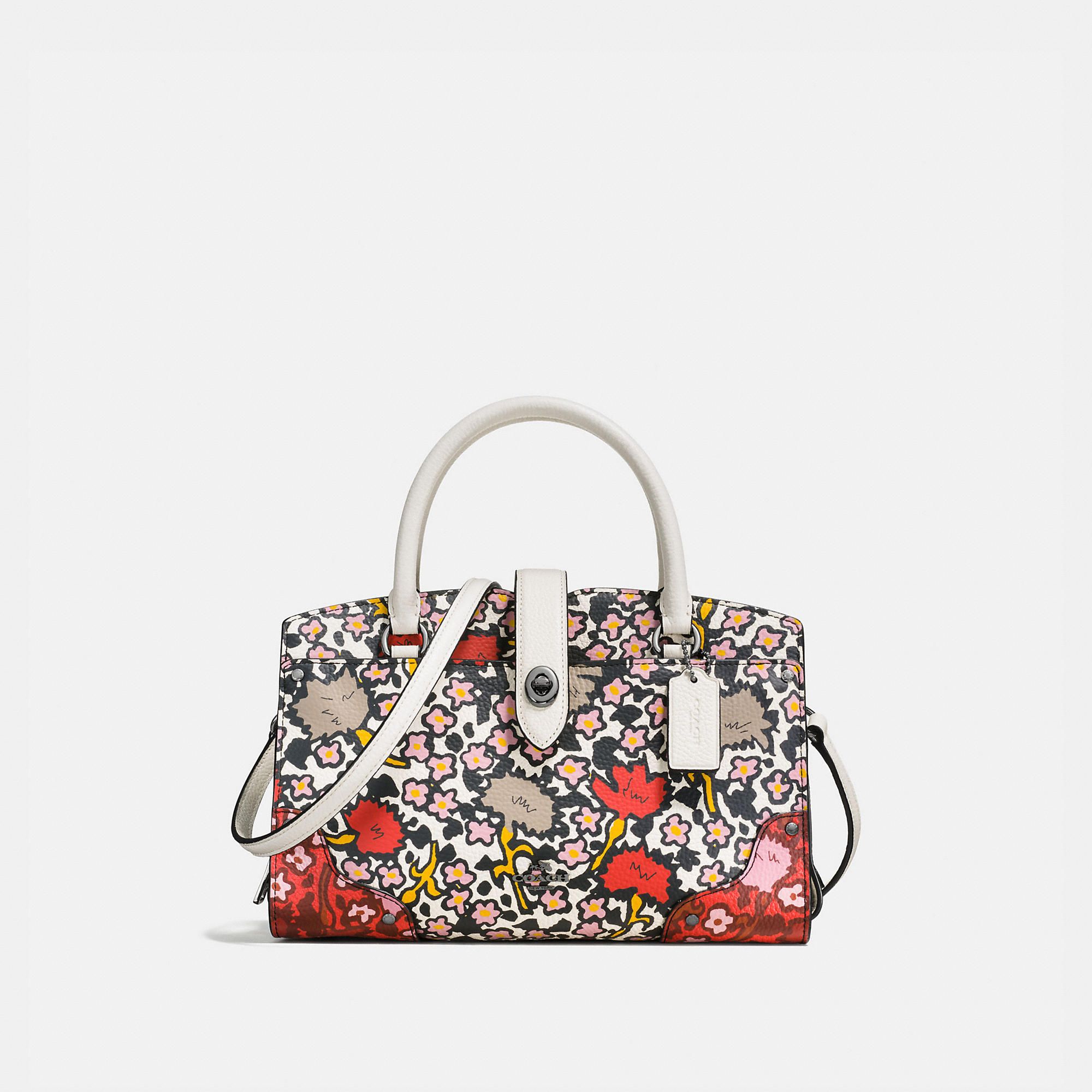 Coach Mercer Satchel 24 In Multi Floral Print Polished Pebble Leather | Coach (US)