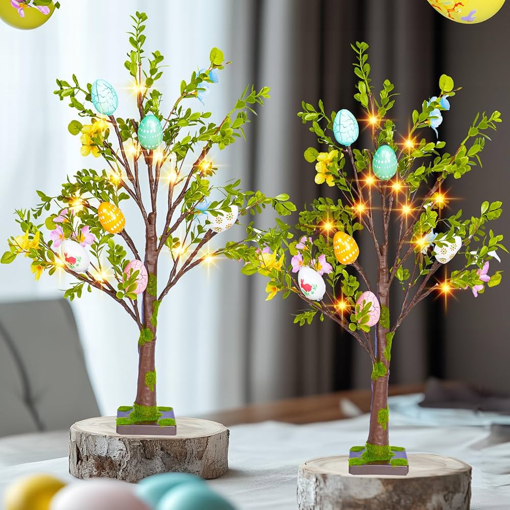 Dazzle Bright 2 Pack Easter Lighted Tree Decoration, 26 Inch 24 LED Battery Operated Pre-lit Egg ... | Amazon (US)