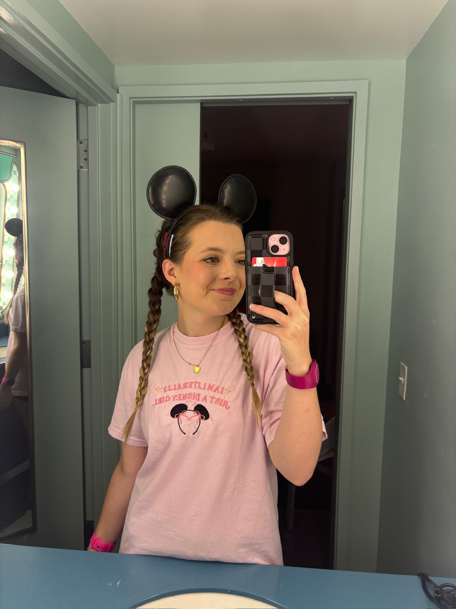 My go-to casual Disney outfit for errands and everyday magic! This pink Just a Disney Girl graphic tee is so soft and comfortable - perfect for lounging at home or running to Target. Paired it with my classic black Mickey ears with the red bow for that subtle Disney touch. The braids keep my hair out of the way and give major park vibes even when I'm home. Love this relaxed Disney style that works for any day of the week!

#DisneyStyle #DisneyTshirt #MickeyEars #DisneyAdult #DisneyFashion #CasualDisneyOutfit #DisneyGirl #MickeyMouse 

 #LTKTravel