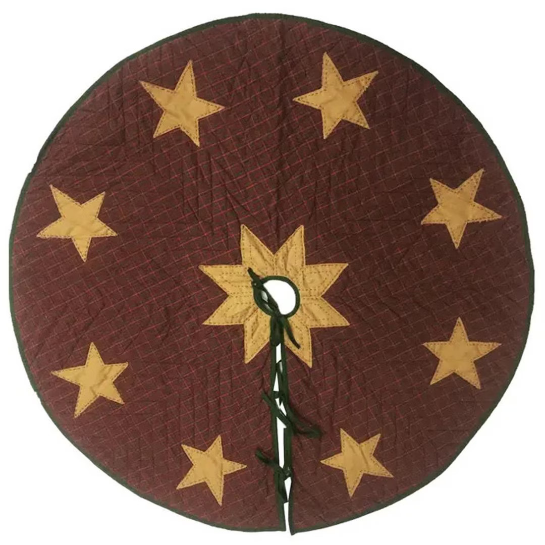 Christmas Tree Skirt Hand Quilted Applique Beige Star Country Christmas Red Green Plaid Thick Dou... | Etsy (US)