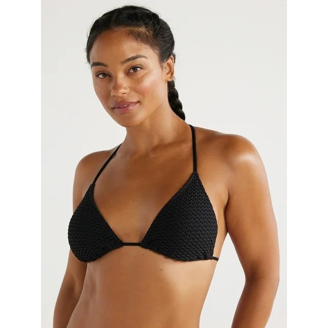 Love & Sports Women's Black Macrame Triangle Bikini Top with Beads, Black, Sizes XS-XXL | Walmart (US)