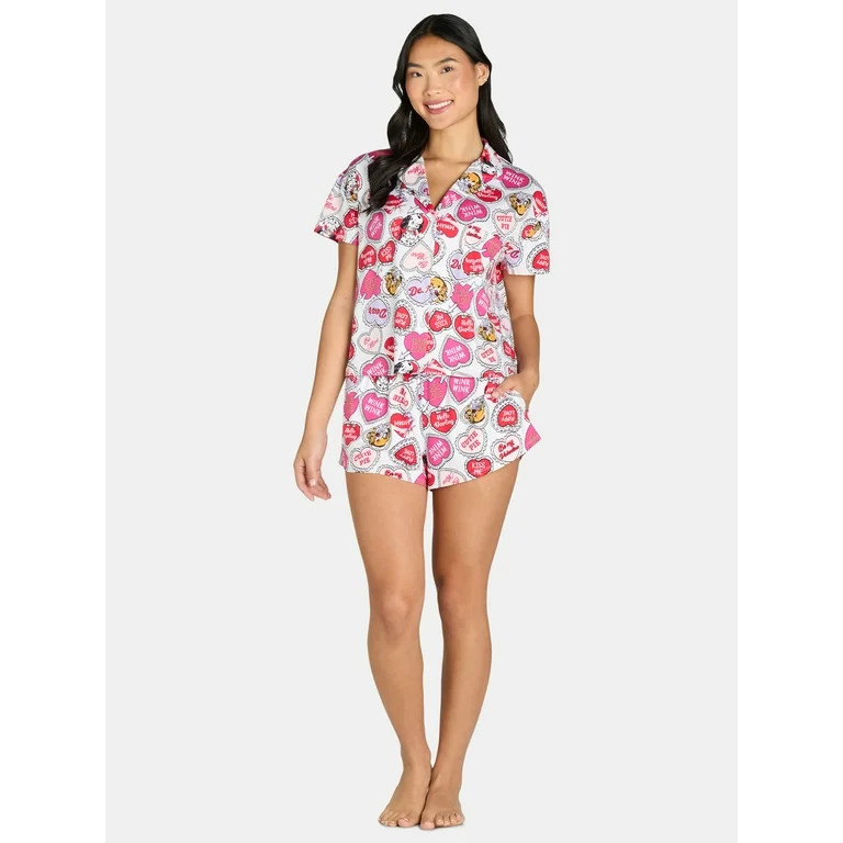 Women’s Valentine’s Day Print Shorty Notch Collar Pajama Set from Way to Celebrate, 2-Piece, ... | Walmart (US)